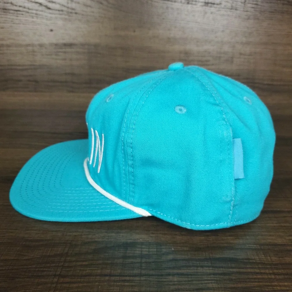 Chillin Snapback Rope Hat Cap Stash Pocket on Side Panel‎ Cyan Blue White New